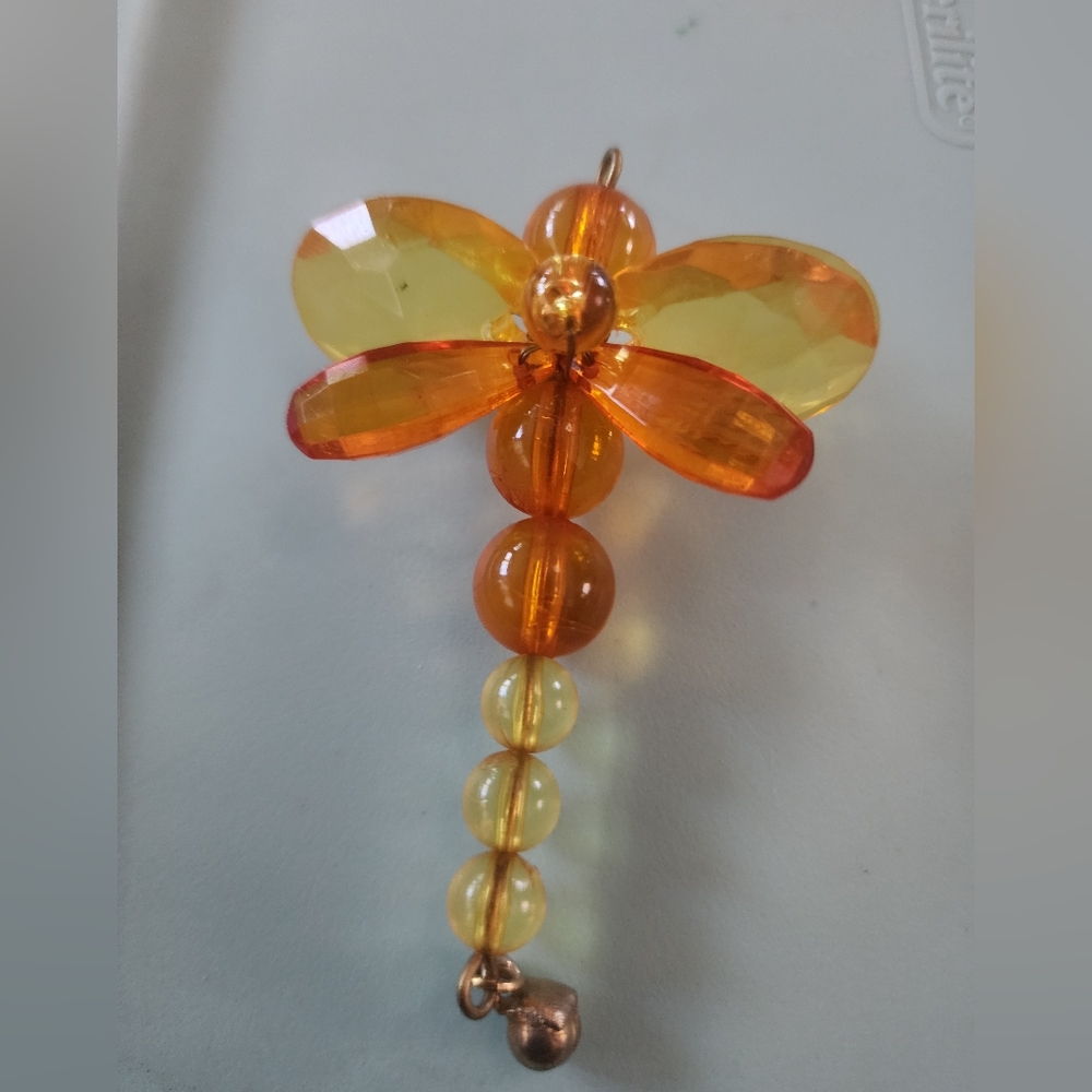 Orange and Yellow Beaded Dragonfly Pendant